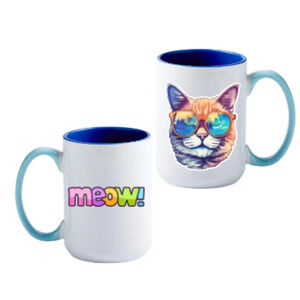 Colorful Cat Mug with "Meow" – 15oz Ceramic